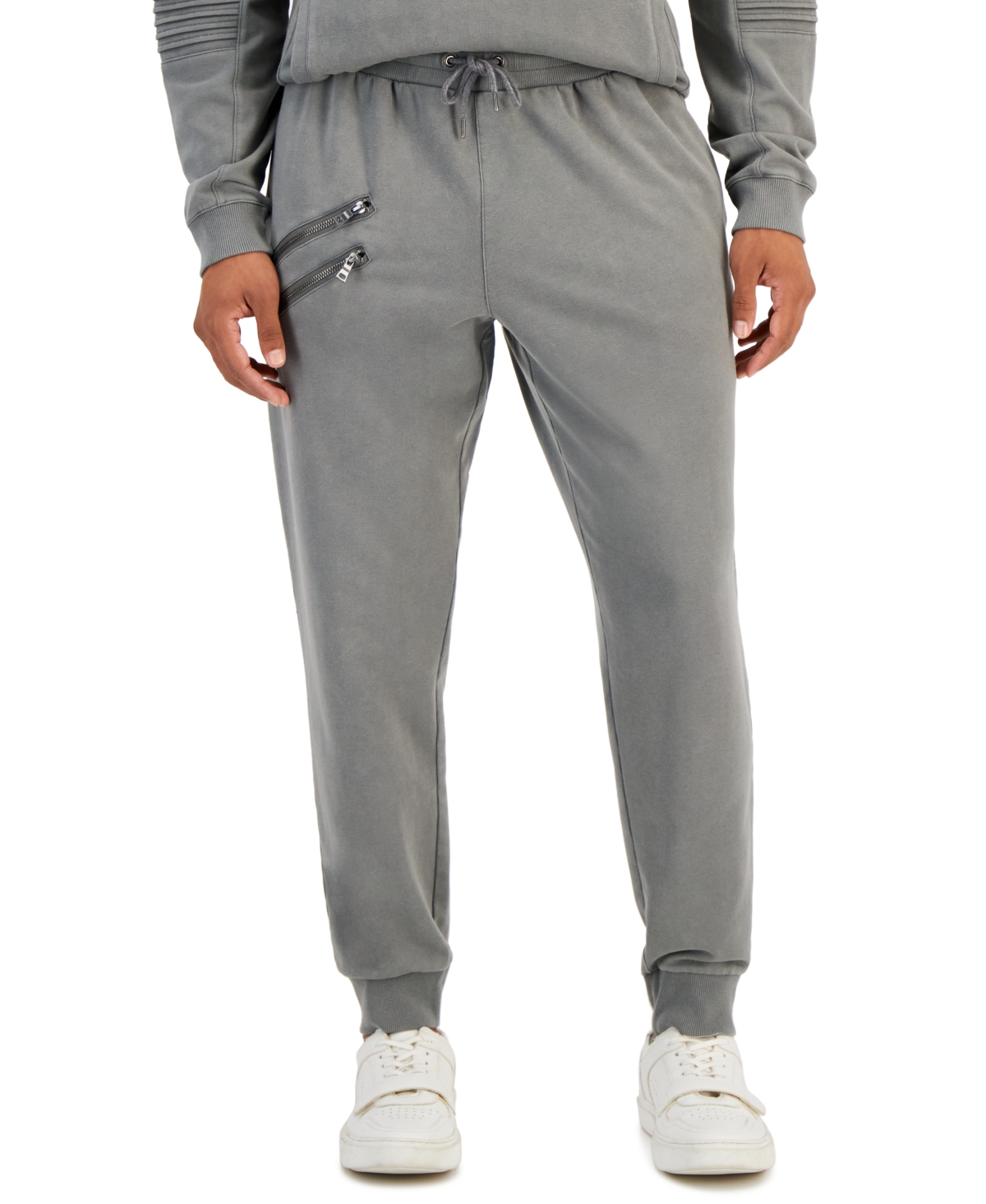 Inc International Concepts Men's Regular-fit Acid-washed Moto Joggers, Created For Macy's In Harbor Grey
