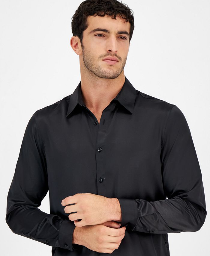 I.N.C. International Concepts Men's Long Sleeve Button-Front Satin ...