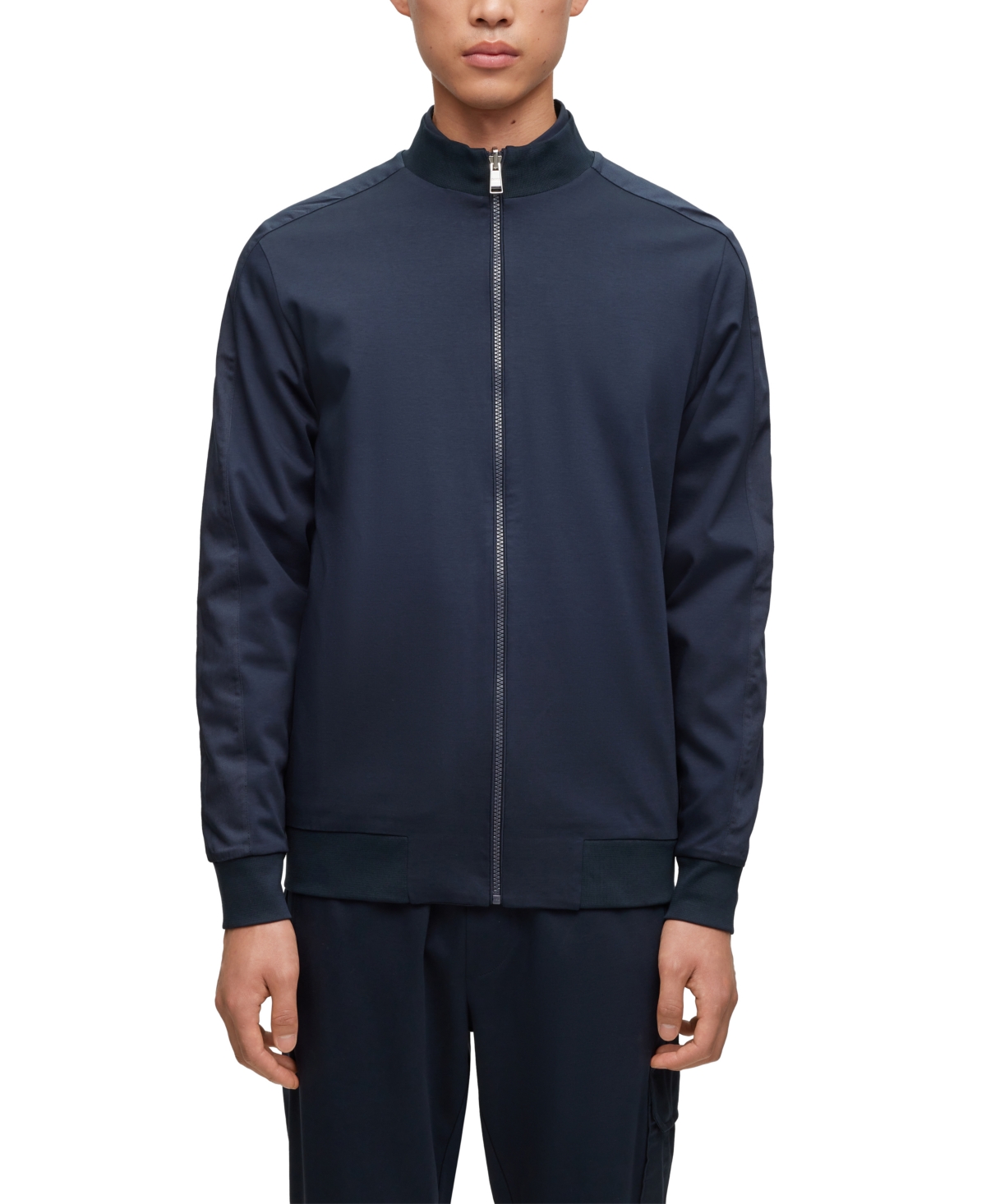 Hugo Boss Slim-fit Jacket In Wrinkle-resistant Mesh In Dark Blue