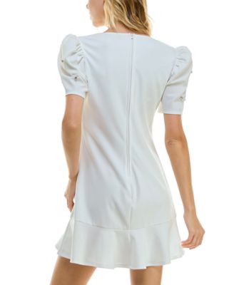 Juniors' Puff-Sleeve Rhinestone-Trim Dress