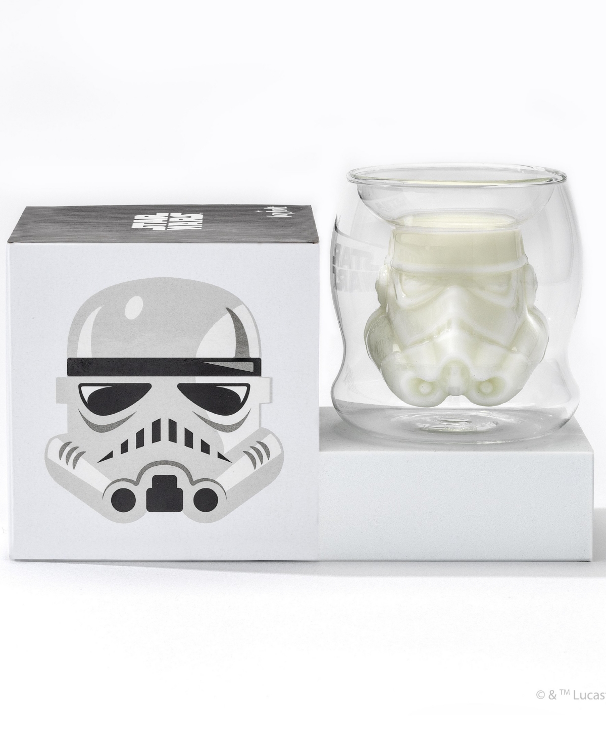 Joyjolt Star Wars Stormtrooper 3d Helmet Double Wall Drinking Glass 6.5 oz In Clear