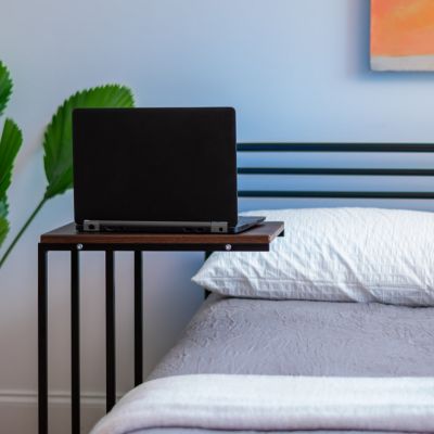 USA Wood and Metal Frame Side Table, Accent Sofa End Table Coffee Snack, Bedroom Night Stand, Living Room Computer Desk, C-Shape Wide