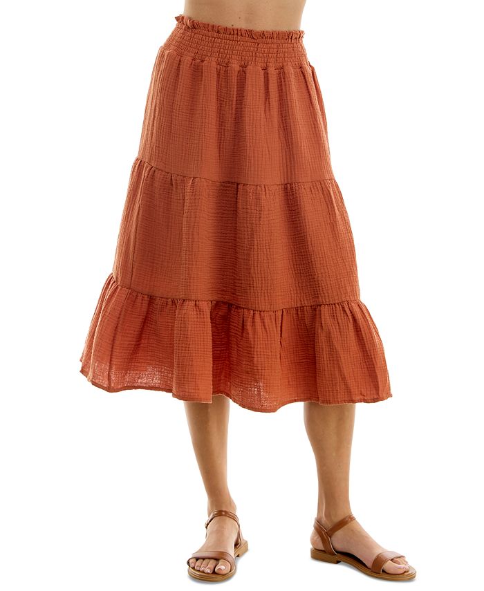 No Comment Juniors Cotton Gauze Tiered Midi Skirt Macy s