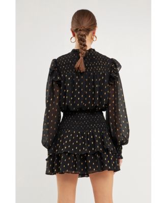 Women's Gold Dot Printed Mini Dress