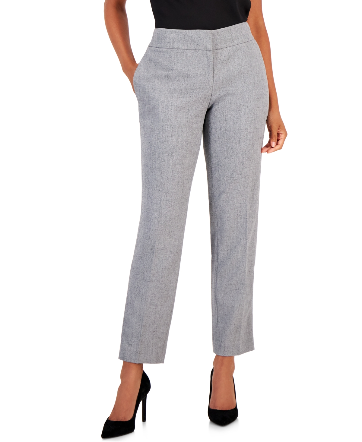 Kasper Women's Stretch-crepe Straight-leg Pants, Regular & Petite In Grey,black
