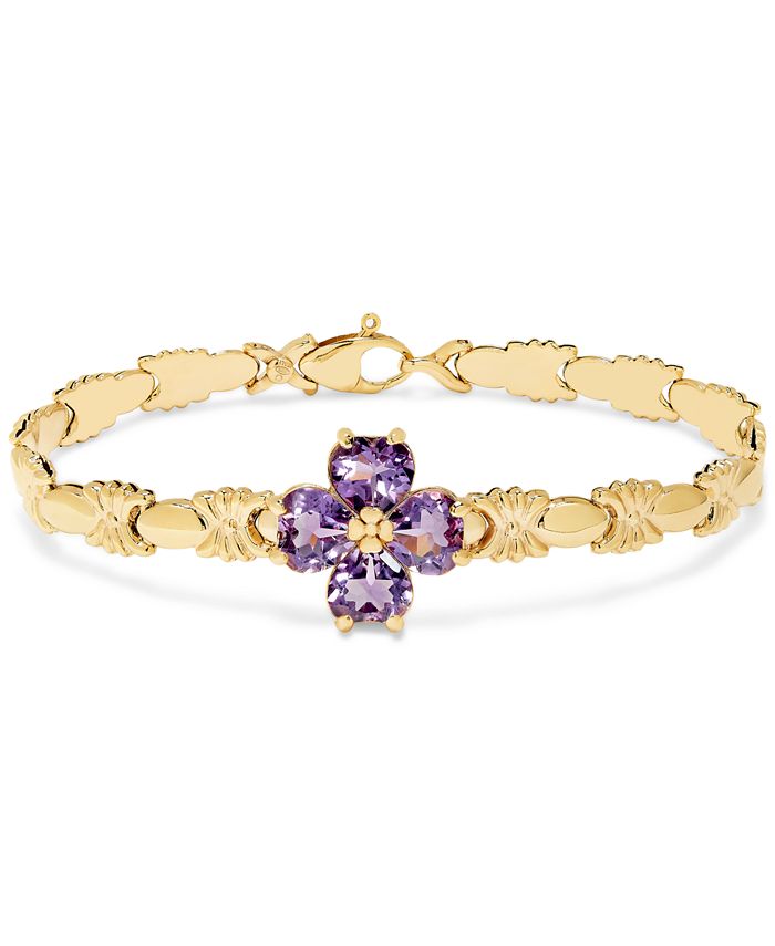 Macy s Amethyst Flower Cluster Stampato Link Bracelet 5 1 5 ct