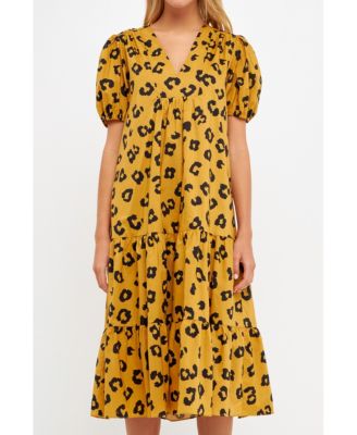 knee length dresses for ladies Leopard Print Sweetheart Neckline Midi Dress S main image 0