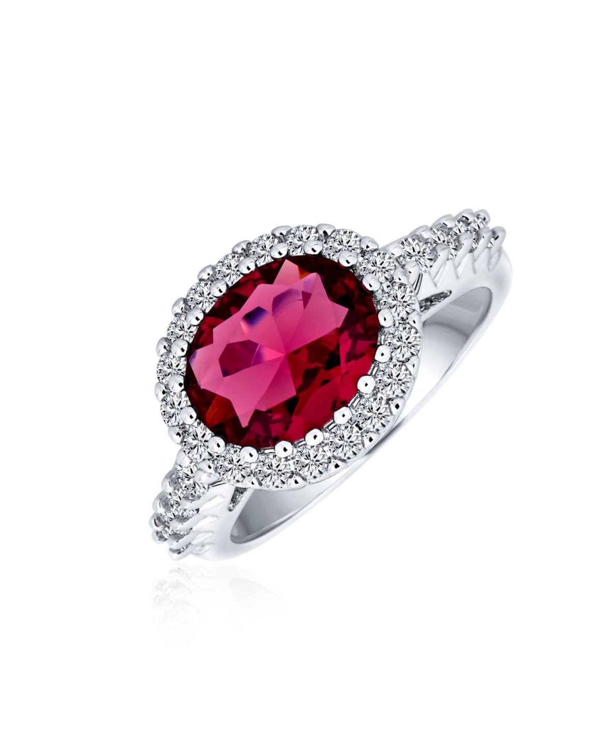 Bling Jewelry 3CT Oval SolitaireCubic Zirconia Cz PaveStatement Fashion Ring For Women Rhodium Plated Brass - Red