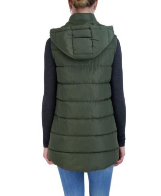 Women's Long Puffer Vest with Detachable Hood