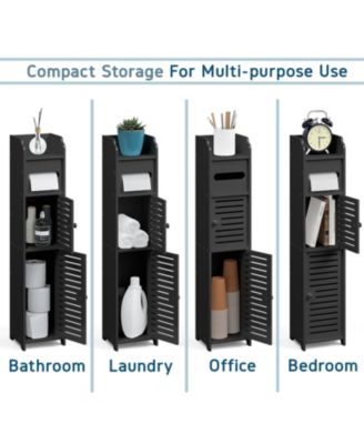 Narrow Bathroom Storage Cabinet & Organizer with 2 Doors & 3 Shelves