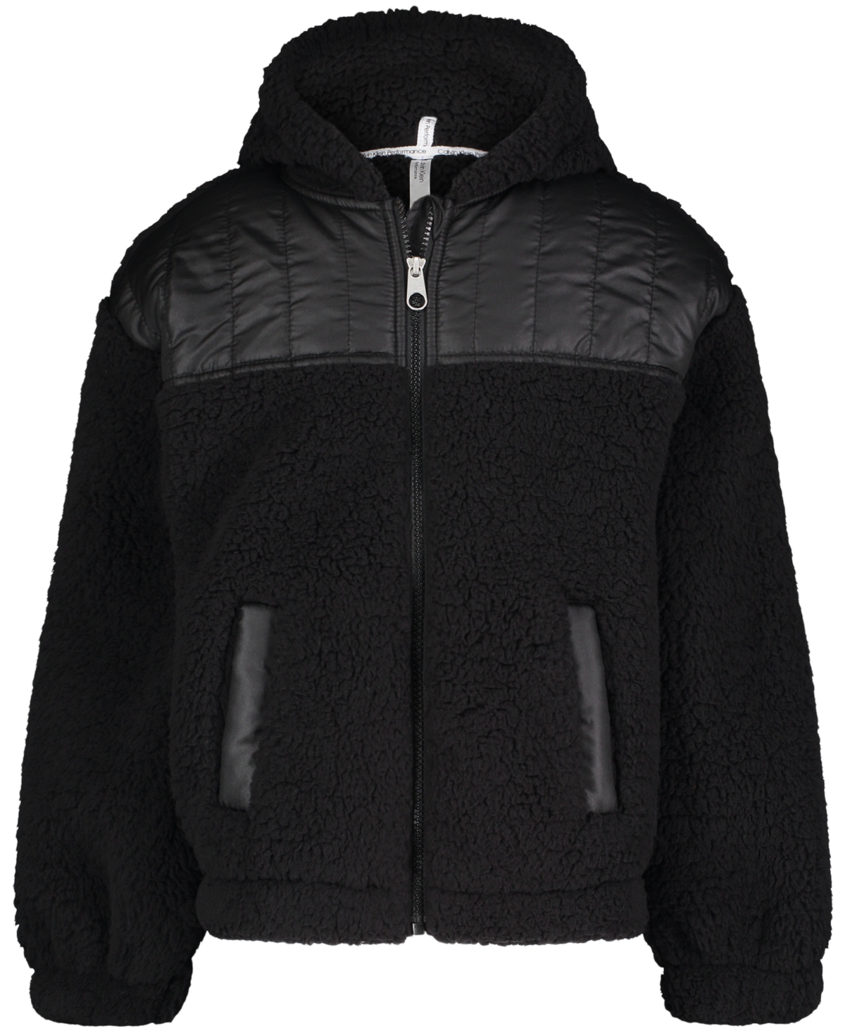 Calvin Klein Performance Big Girls Logo Zip Sherpa Hooded Jacket In Black