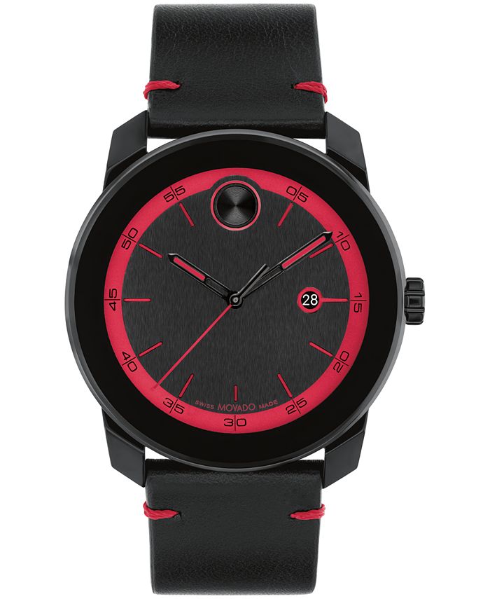 Men s Bold Tr90 Swiss Quartz Black Leather Watch 42mm