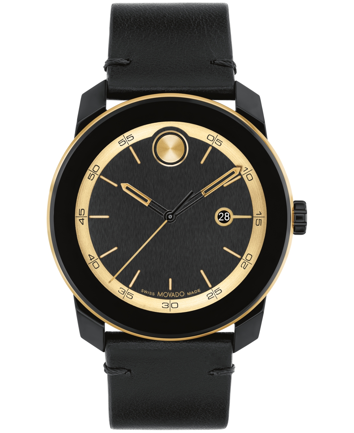 Men's Bold Tr90 Swiss Quartz Black Leather Watch 42mm - Black
