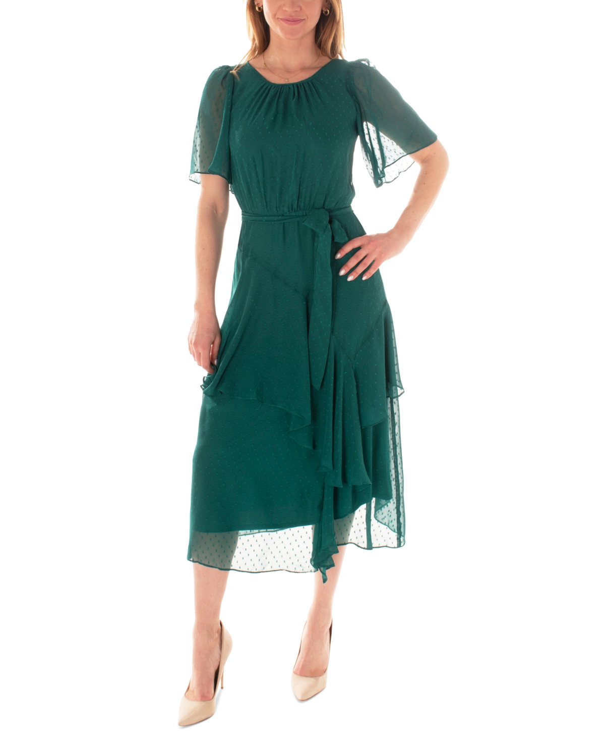 Women's Clip-Dot Fit & Flare Dress - Emerald
