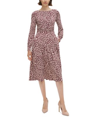 Jessica Howard - Women's Cheetah-Print Boat-Neck Midi Dress