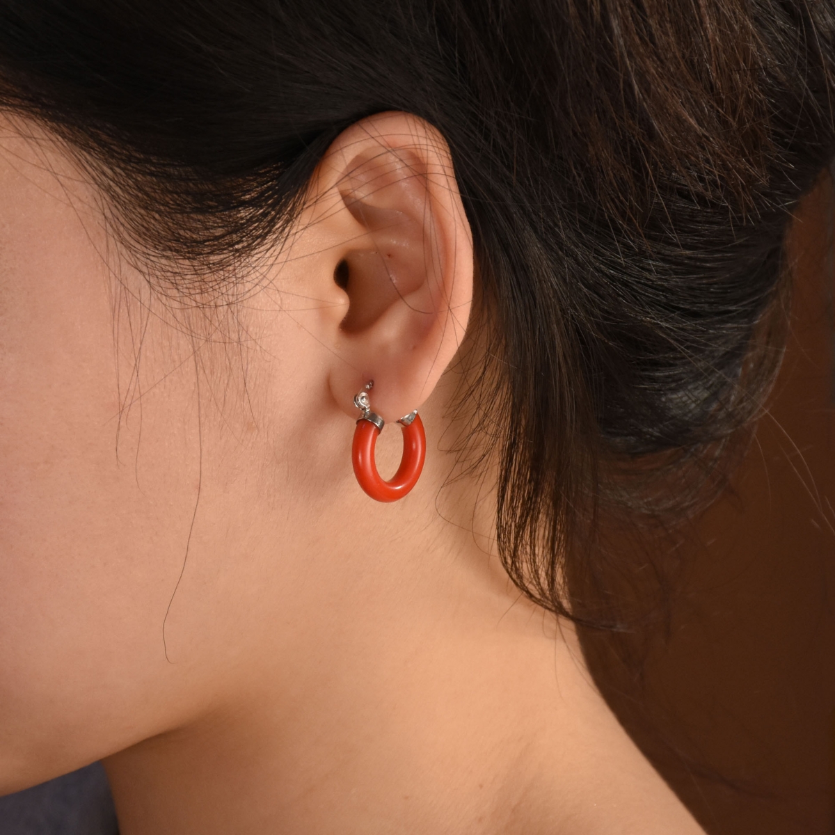 Bling Jewelry EnhancedOrange Natural Coral Blue Turquoise Pink Jade Black Onyx Round Tube Hoop Earrings Sterling Silver .75 In Diameter