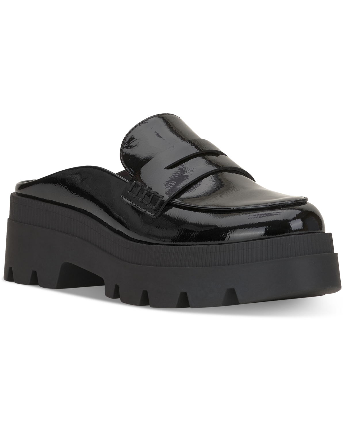 Jessica Simpson Uma Platform Penny Loafer Mule In Black Faux Leather