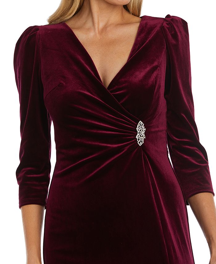 R & M Richards Women's Velvet Embellished Ruched Gown - Macy's