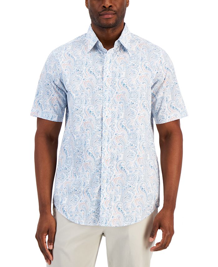 Club Room Men's Refined Paisley Print Woven Button-Down Short-Sleeve ...