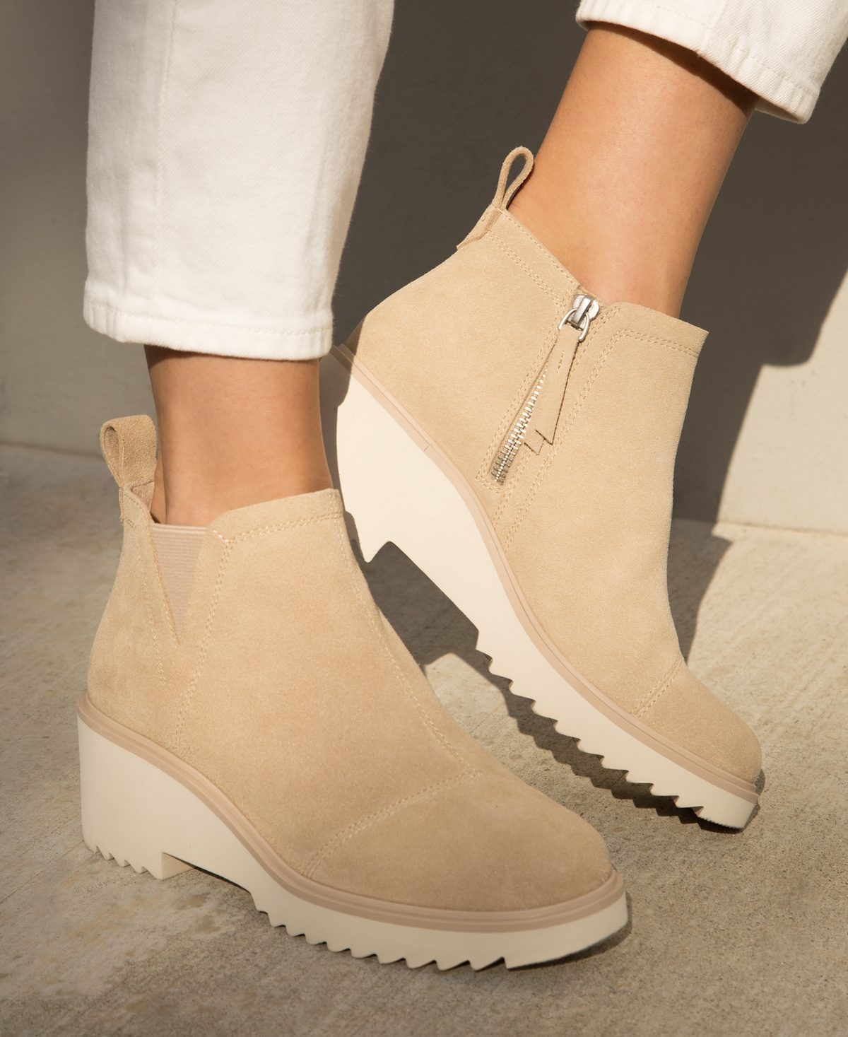 Shop Toms Women's Maude Wide Width Side Zip Booties In Oatmeal Suede