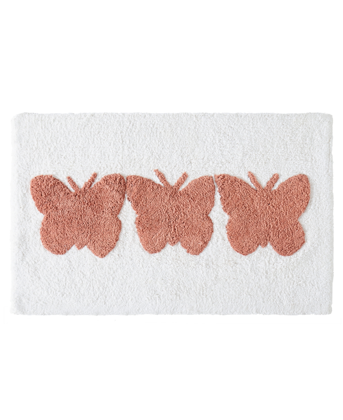 Butterfly Trio Cotton Bath Rug, 20" x 32" - White, Coral