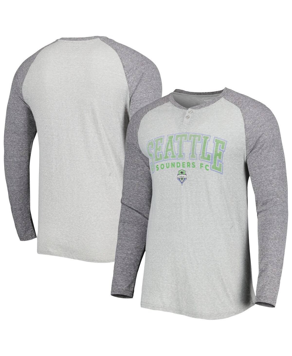 Concepts Sport Men's  Heathered Gray, Heathered Charcoal Seattle Sounders Fc Ledger Raglan Long Sleev In Heathered Gray,heathered Charcoal