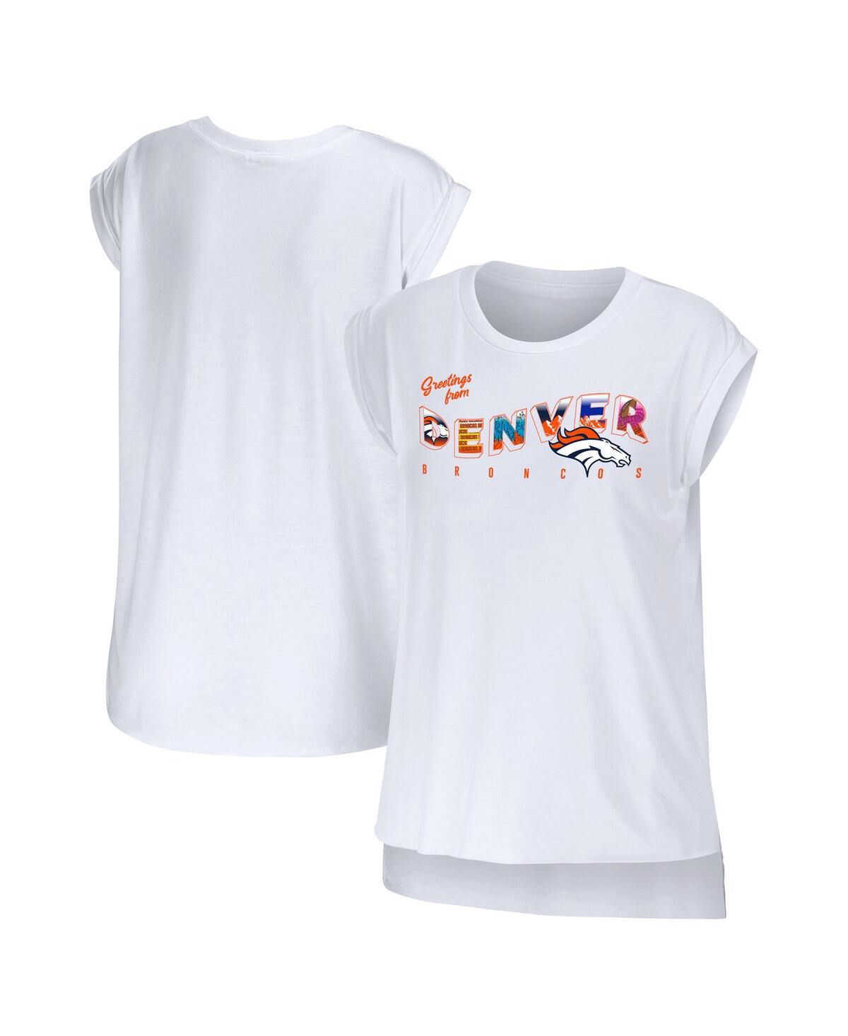 Shop Wear By Erin Andrews Women's  White Denver Broncos Greetings From Muscle T-shirt