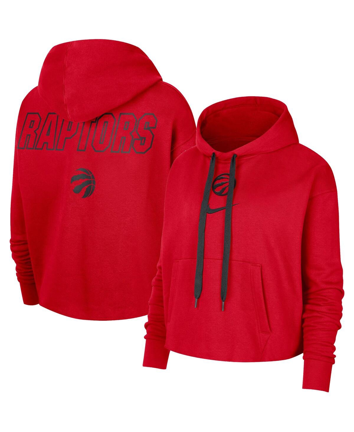 Shop Nike Women's  Red Toronto Raptors Courtside Cropped Pullover Hoodie