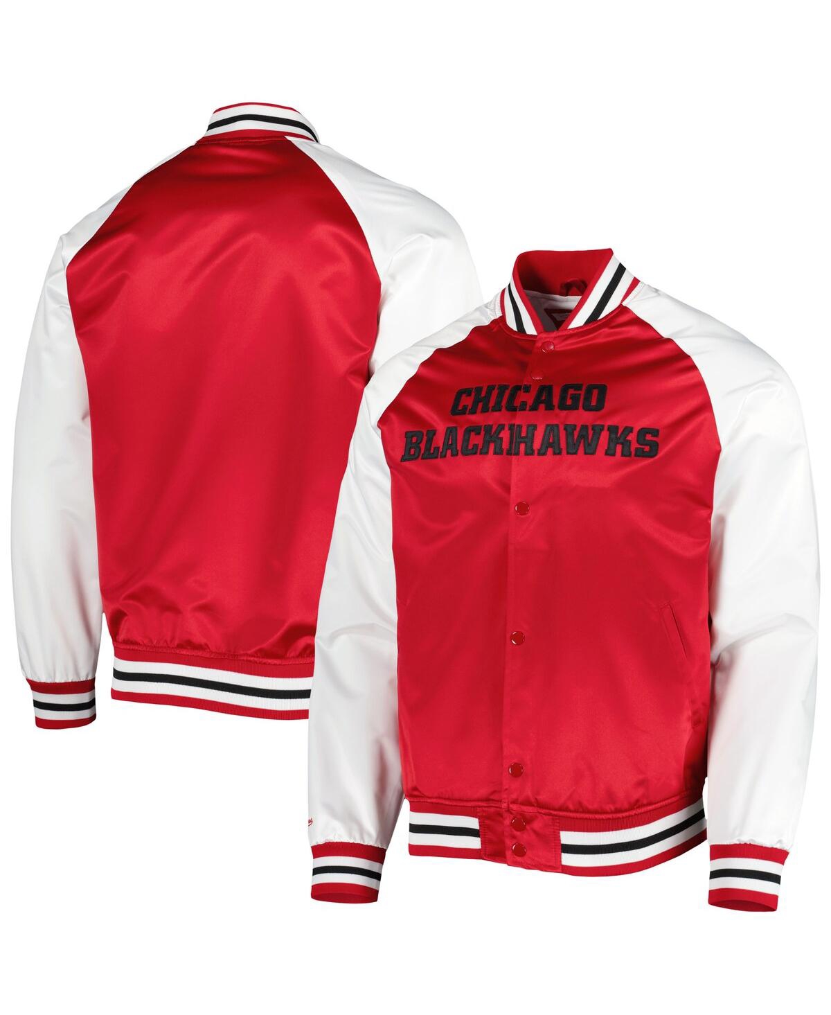 Mitchell & Ness Men's  Red, White Chicago Blackhawks Primetime Raglan Satin Full-snap Jacket In Red,white