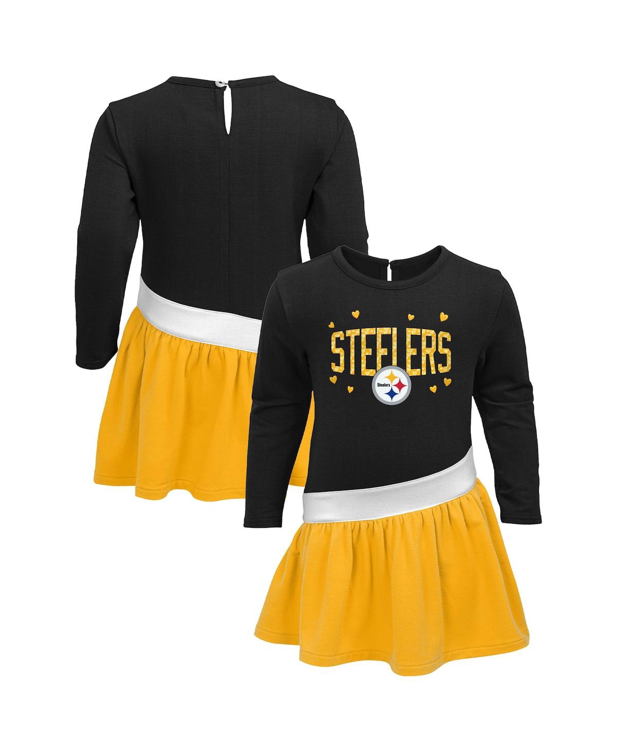 Outerstuff Babies' Girls Infant Black, Gold Pittsburgh Steelers Heart To Heart Jersey Tri-blend Dress In Black,gold