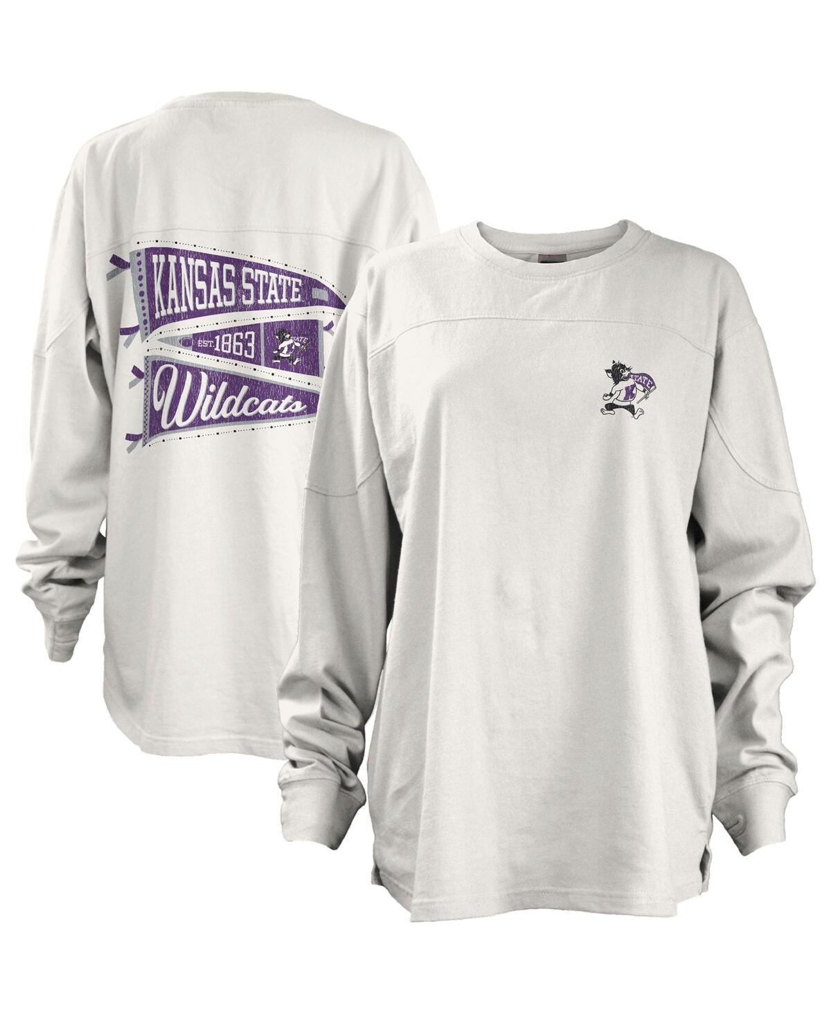 Pressbox Women's  White Kansas State Wildcats Pennant Stack Oversized Long Sleeve T-shirt