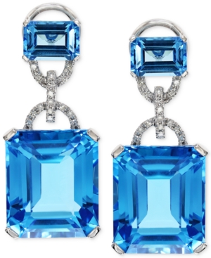 image of Effy Blue Topaz (28-1/5 ct. t.w.) and Diamond (1/8 ct. t.w.) Earrings in 14k White Gold