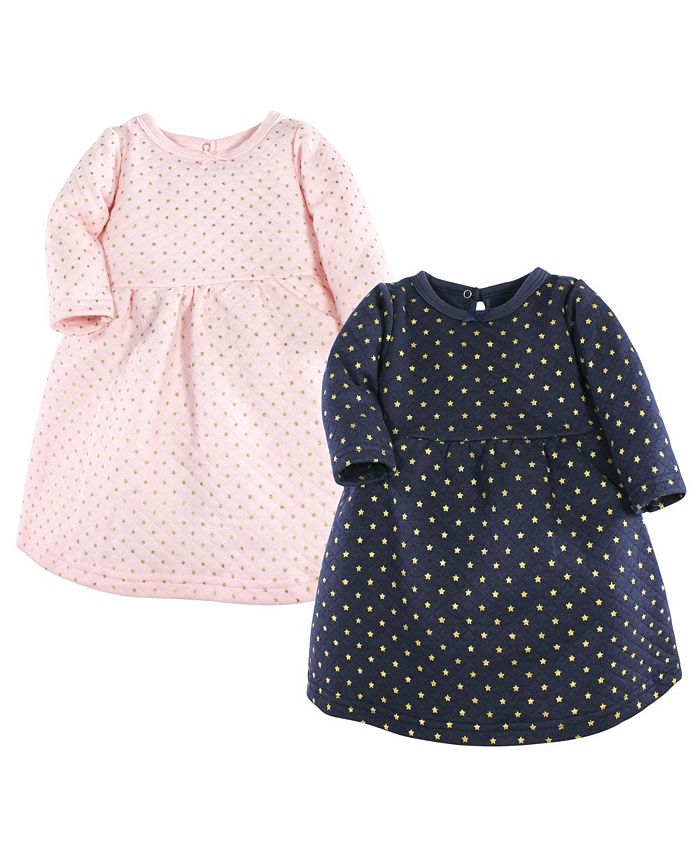 Hudson Baby Toddler Girl Cotton Dresses 2pck, Metallic Navy Pink - Macy's