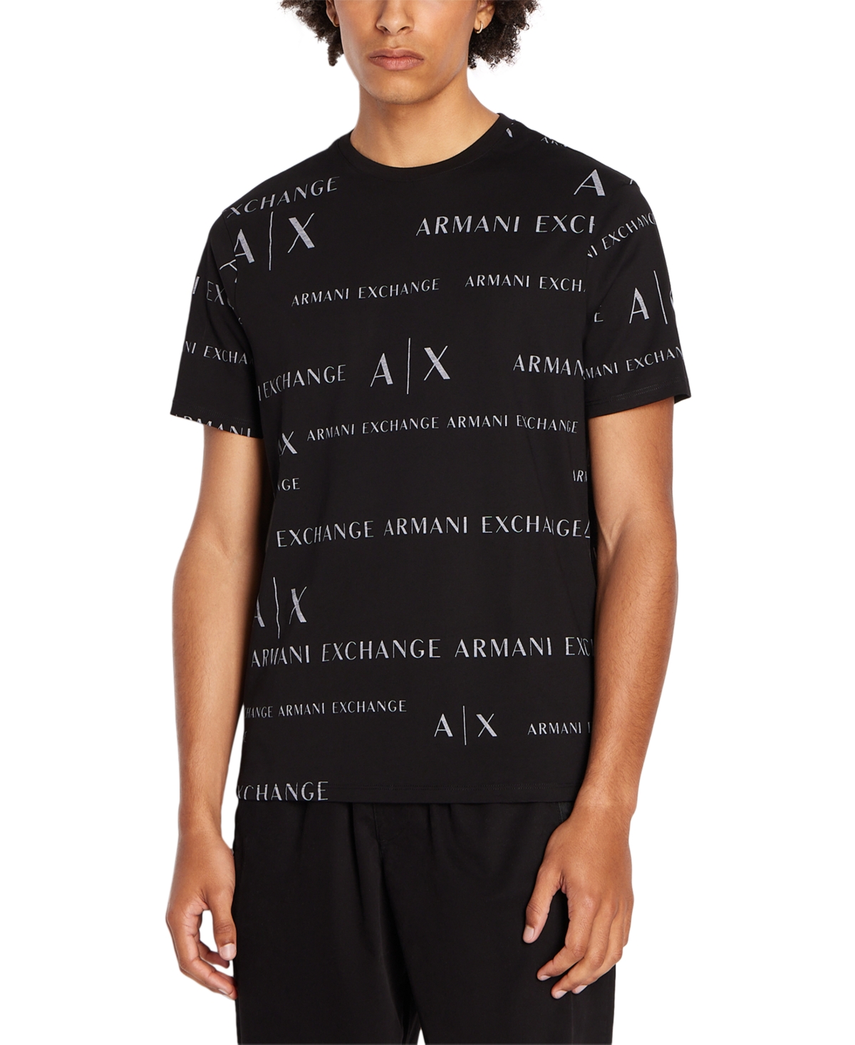 A X Armani Exchange Men's Short Sleeve Crewneck Allover Logo Print T-shirt In Black/alloy Letterin
