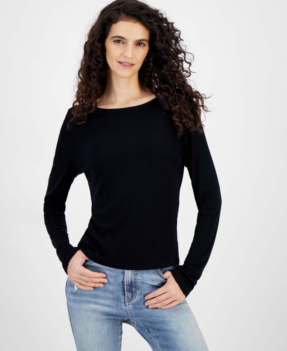 And Now This Women's Ribbed Boat-neck Top, Created For Macy's In Black