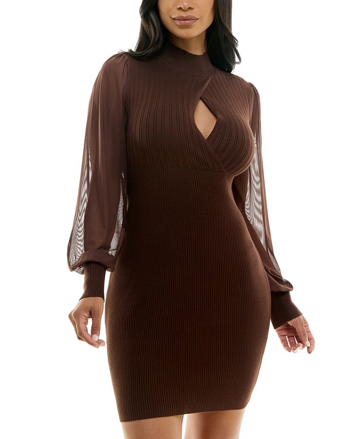 Flirty Behavior Black Long Sleeve Cutout Bodycon Mini Dress