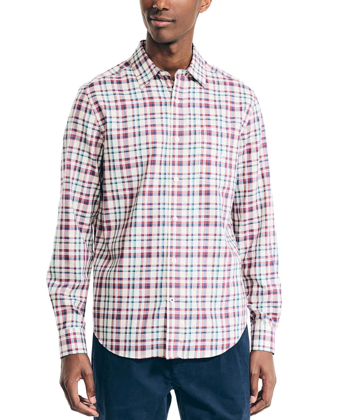 Nautica Men's Long Sleeve Button-front Twill Plaid Shirt In Oatmeal