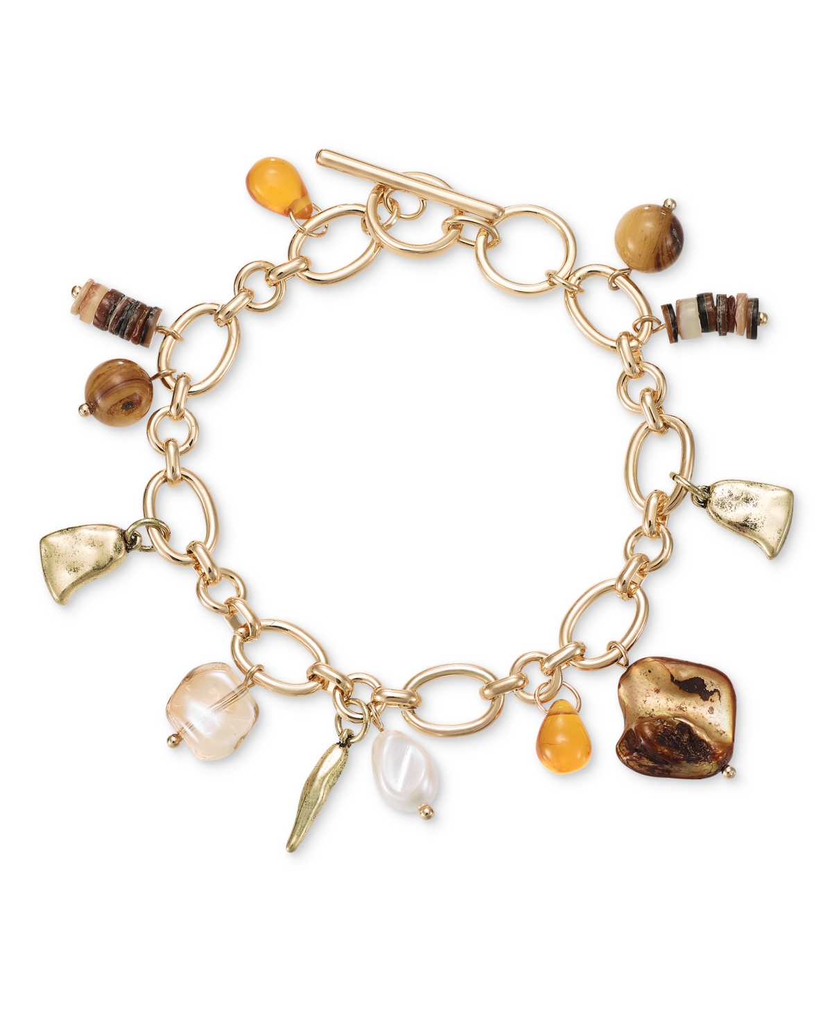 Style & Co Mixed-metal Beaded Charm Bracelet, Created For Macy's In Brown