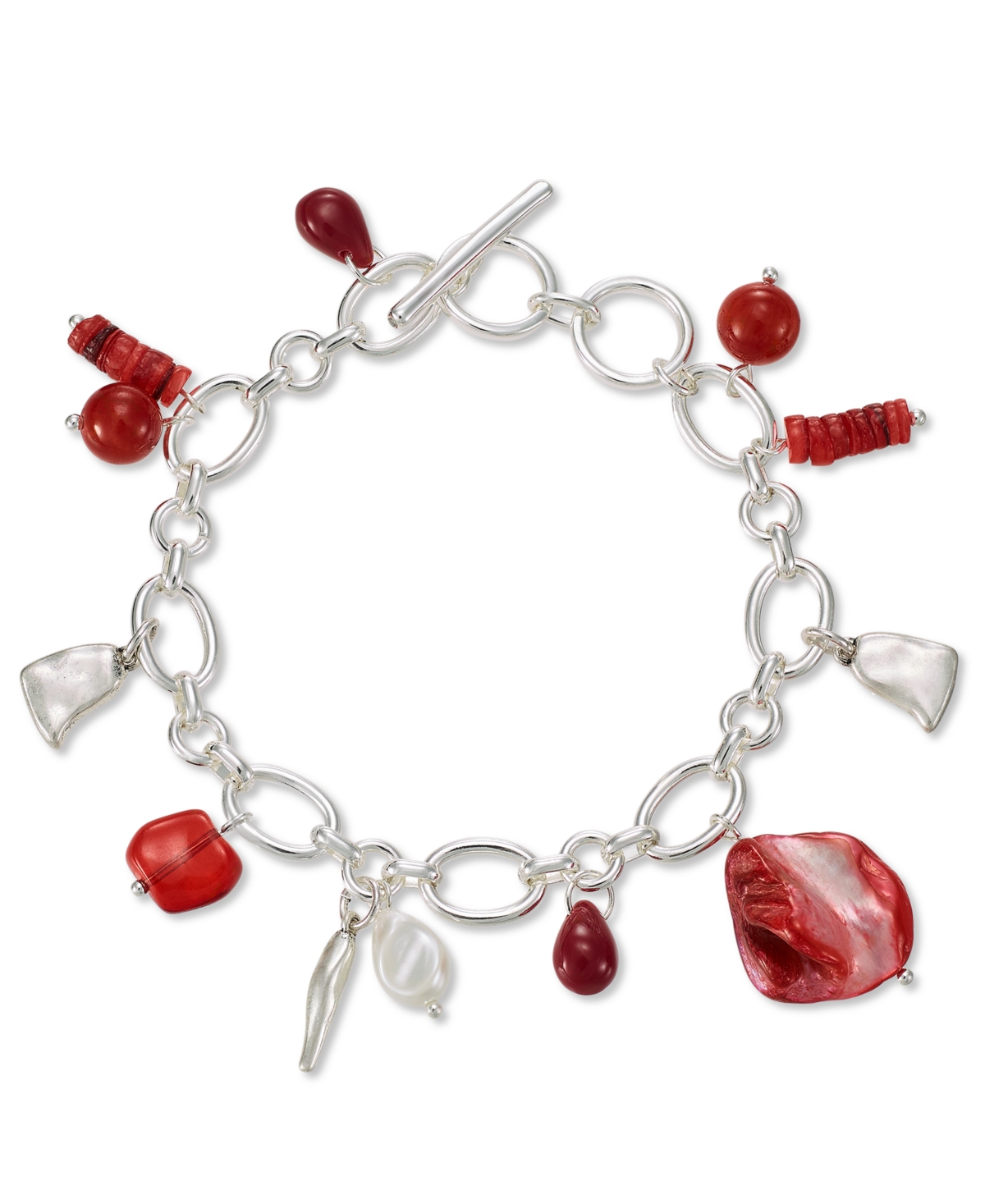 Style & Co Mixed-metal Beaded Charm Bracelet, Created For Macy's In Red