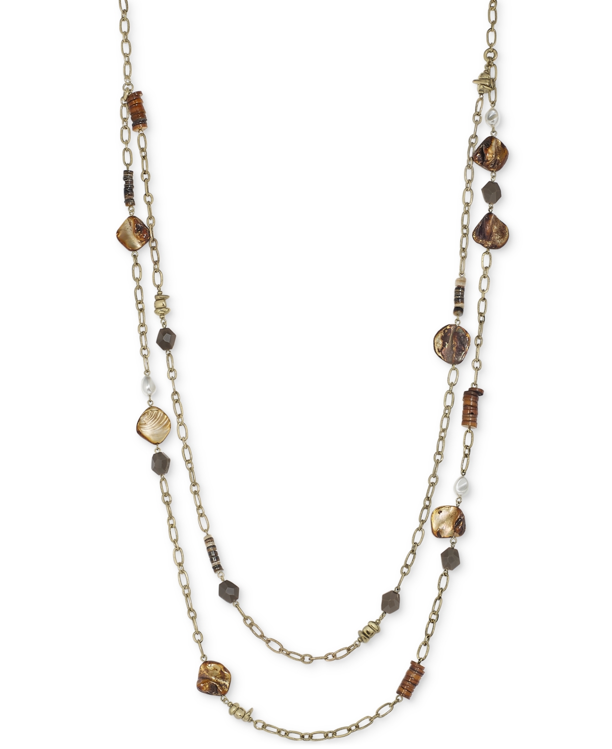 Style & Co Gold-tone Beaded Long Layered Necklace, 46-1/2" + 3" Extender, Created For Macy's In Brown