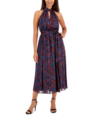 Anne Klein - Women's Twist-Neck Waist-Tie Midi Dress