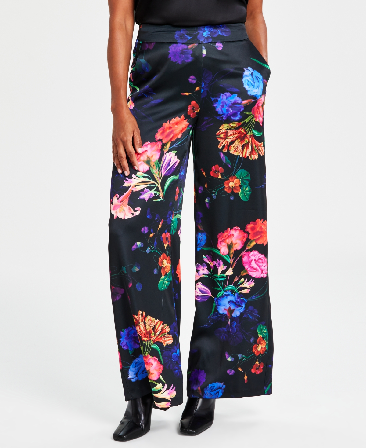 INC INTERNATIONAL CONCEPTS WOMEN'S PRINTED WIDE-LEG SATIN PANTS, CREATED FOR MACY'S