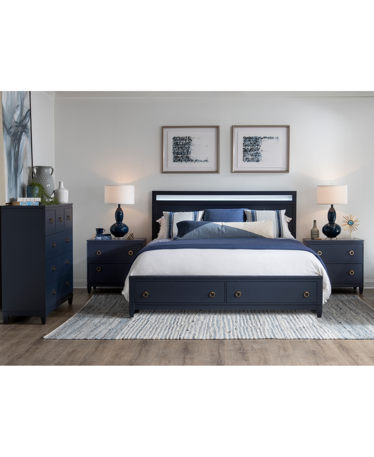 Macy's Summerland 3pc Bedroom Set (california King Upholstered Storage Bed, Dresser, Nightstand) In Blue