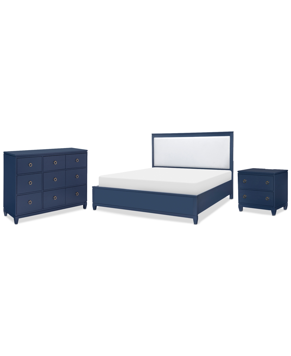 Macy's Summerland 3pc Bedroom Set (california King Upholstered Bed, Dresser, Nightstand) In Blue