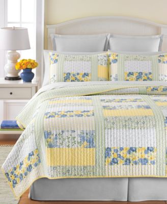Martha Stewart Collection - Blue & Yellow Patchwork Posey Full/Queen Quilt
