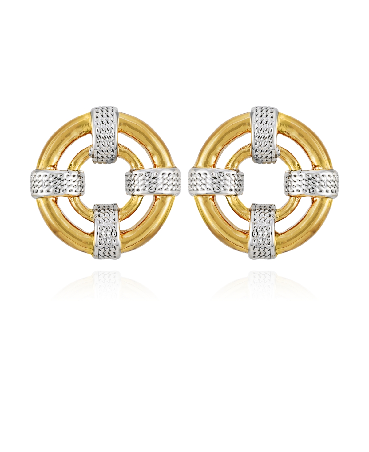 T Tahari Two-tone Round Stud Earrings In Gold