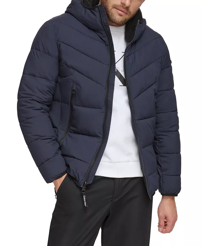Men's Chevron Stretch Jacket With Sherpa Lined Hood - thumbnail 7
