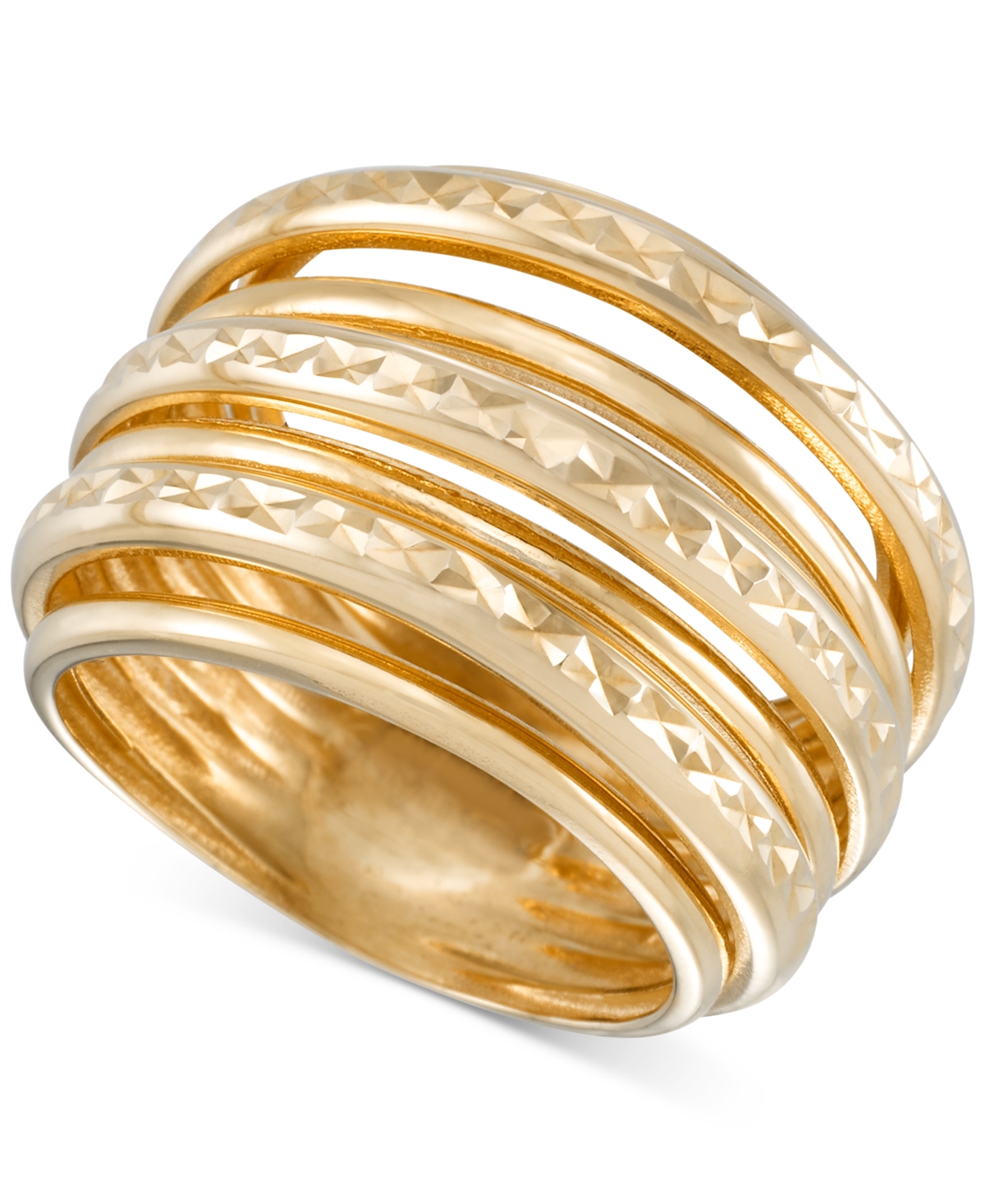 Polished & Textured Multirow Statement Ring in 10k Gold - Gold