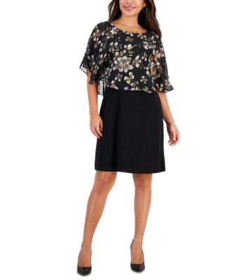 Connected - Petite Chiffon Cape-Overlay Dress