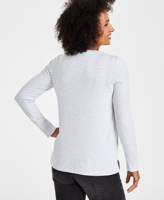 Style & Co Women's Crewneck Printed Fine Gauge Sweater, Created for ...